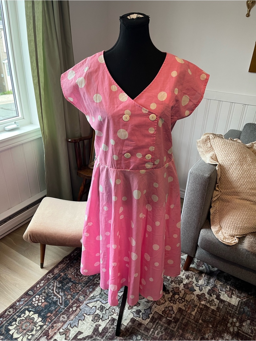 Women’s Vintage Pink Polka Dot Summers Dress Size XL
